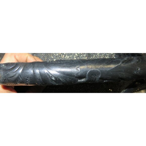 PATRICIA NASH Vintage Black Floral Tooled Leather Zip Around Long Wallet Wristle - Picture 5 of 13